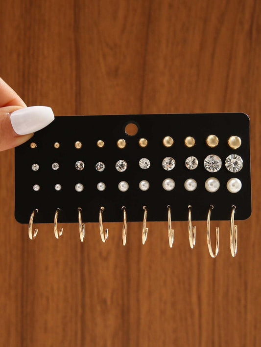 40 piezas Conjunto de aretes de perla y rhinestone, regalo para mujeres