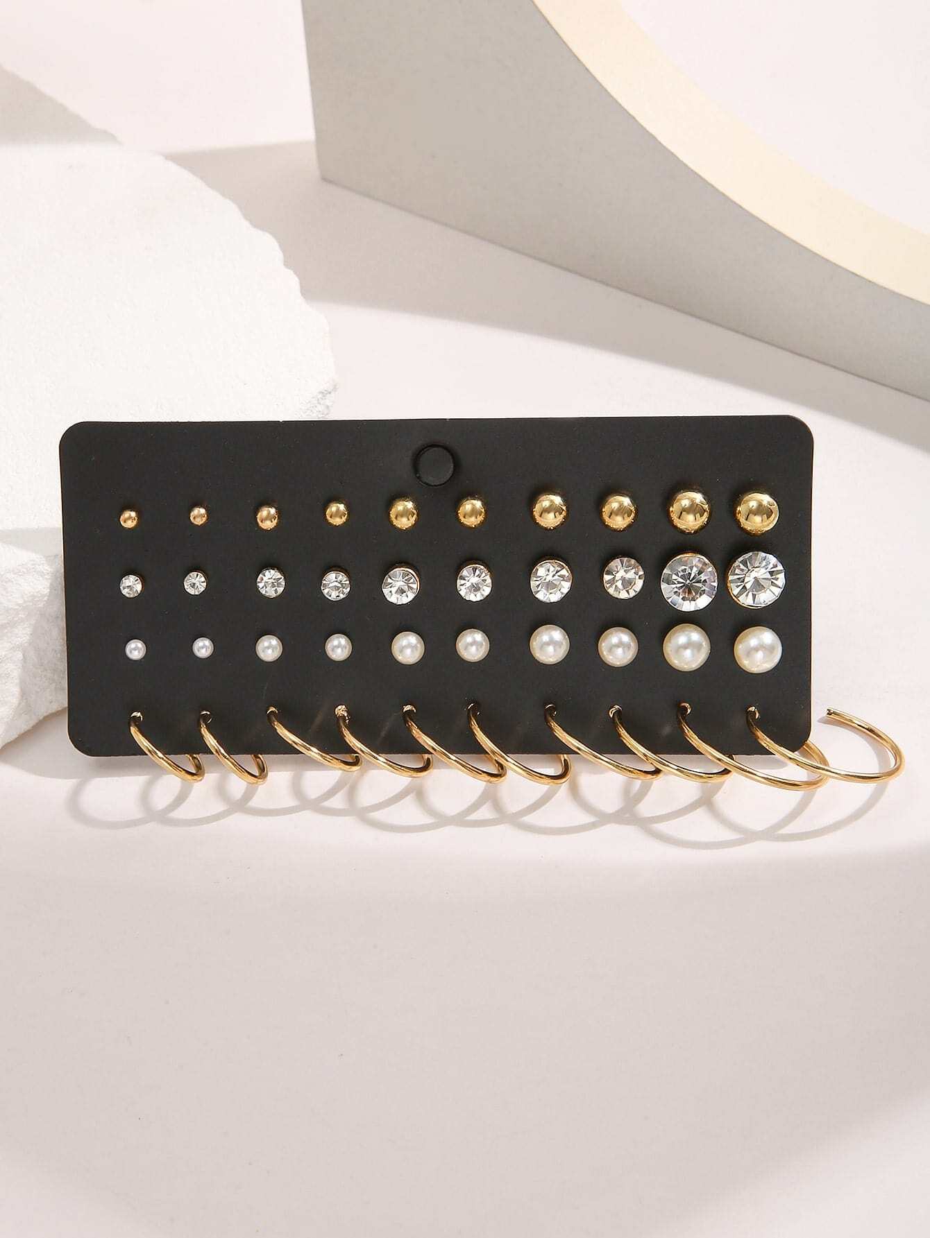 40 piezas Conjunto de aretes de perla y rhinestone, regalo para mujeres