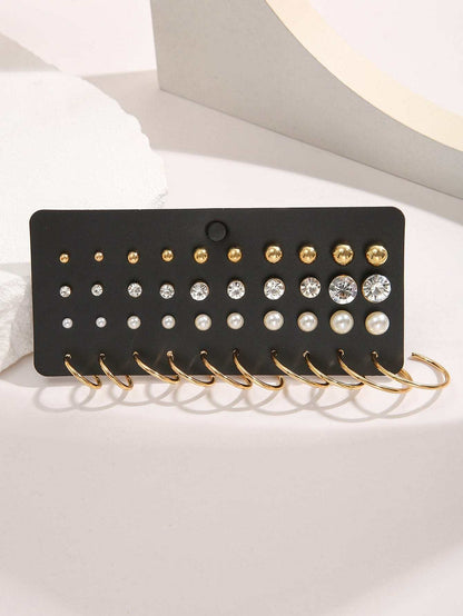 40 piezas Conjunto de aretes de perla y rhinestone, regalo para mujeres