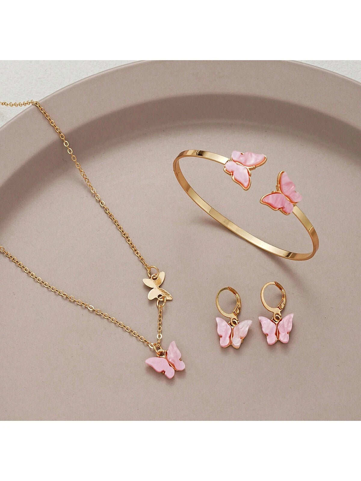 4 Piezas/set Juego De Pendientes, Pulsera Y Collar Con Forma De Mariposa Para Citas Y Regalos De Vacaciones Para Mujeres