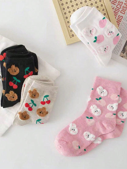 4 pares de calcetines de rodilla para mujer con estampados de fresa, leopardo y corazón, uso diario lindo