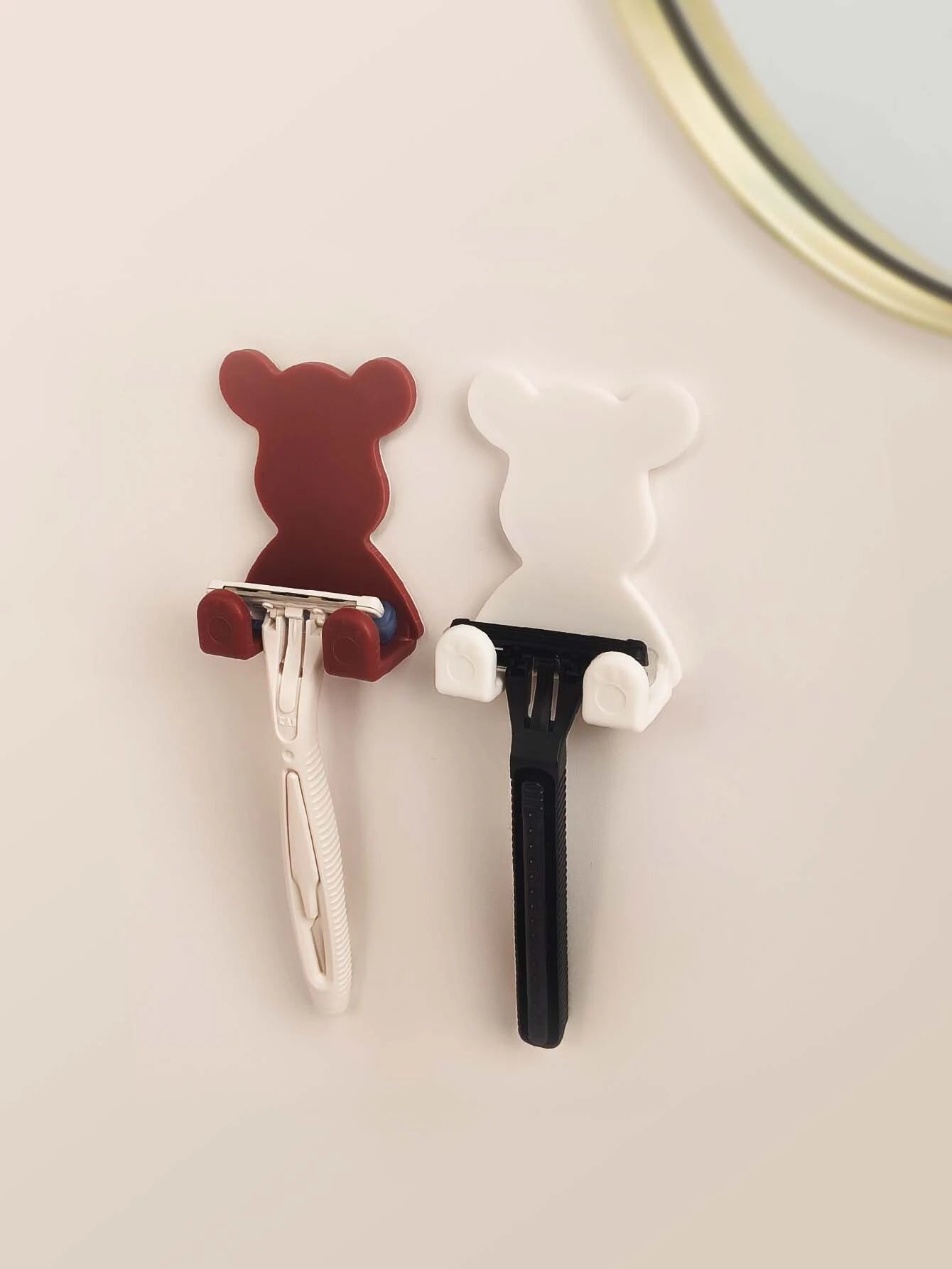 4 piezas Ganchos adhesivos de pared de plástico con forma de oso lindo para rasuradora y almacenamiento, sin necesidad de clavos, alta resistencia