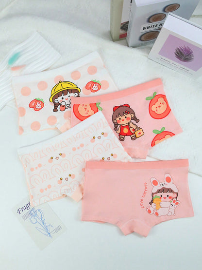 4 piezas Juego de pantis estampados con diseños de dibujos animados, transpirables y cómodos para niñas