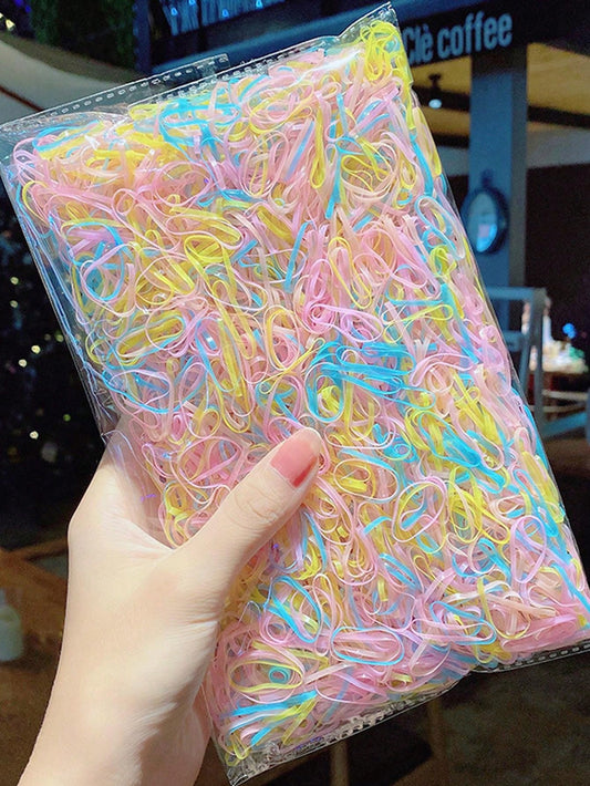 10000 piezas Juego de ligas para el cabello de mujer en estilo simple de colores caramelo negro, con caja de almacenamiento, accesorios de moda para uso diario, coletas, maquillaje, combinación de ropa, gomas elásticas casuales, accesorios rosas