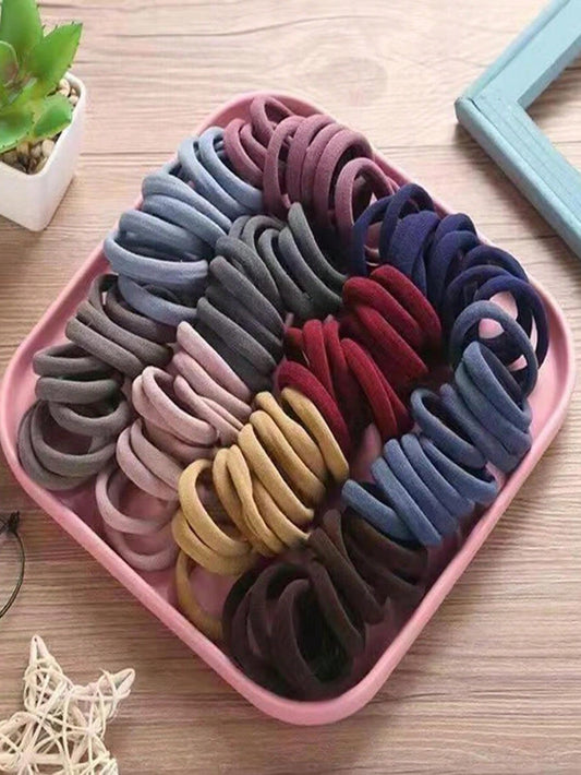 50 piezas/paquete Gomas para el pelo coloridas sin costuras para mujeres, sujetadores elásticos para cola de caballo que no dañan el cabello, informales