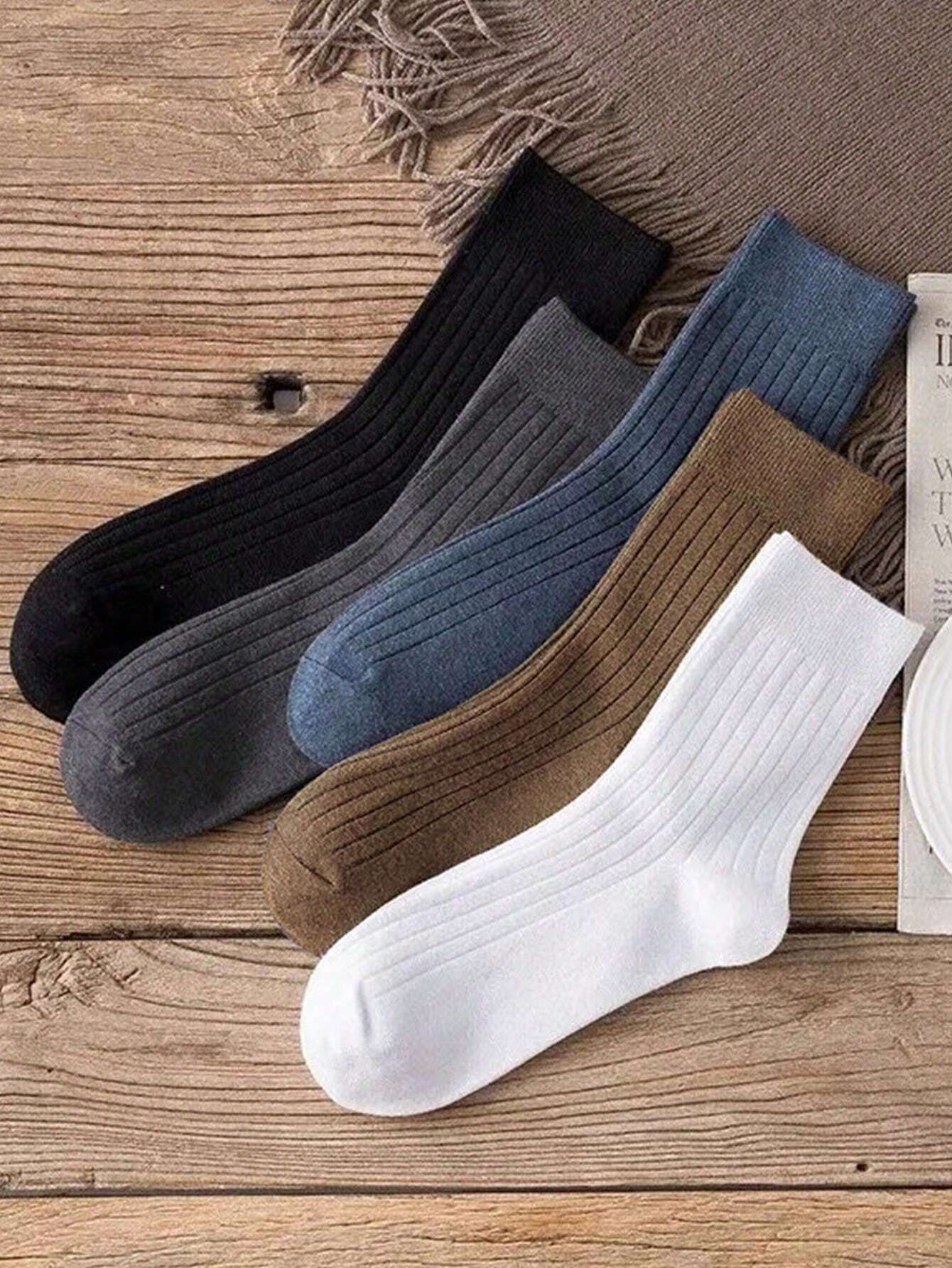 5 pares de medias de mujer de unicolor de rodilla alta, medias casuales de invierno