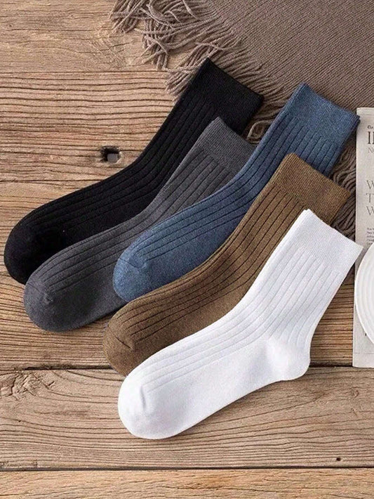 5 pares de medias de mujer de unicolor de rodilla alta, medias casuales de invierno