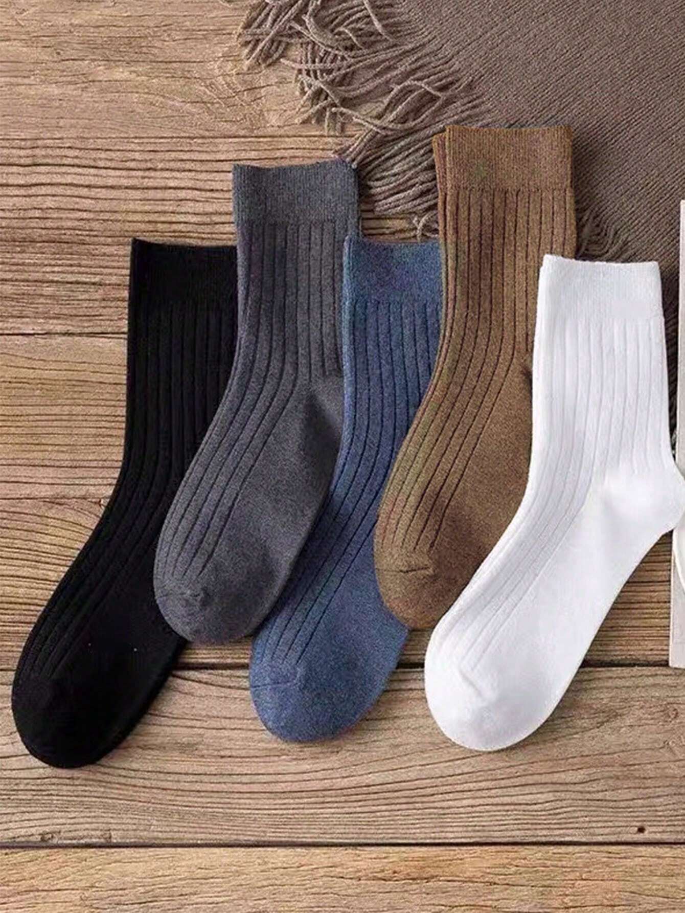 5 pares de medias de mujer de unicolor de rodilla alta, medias casuales de invierno