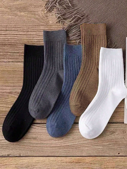 5 pares de medias de mujer de unicolor de rodilla alta, medias casuales de invierno
