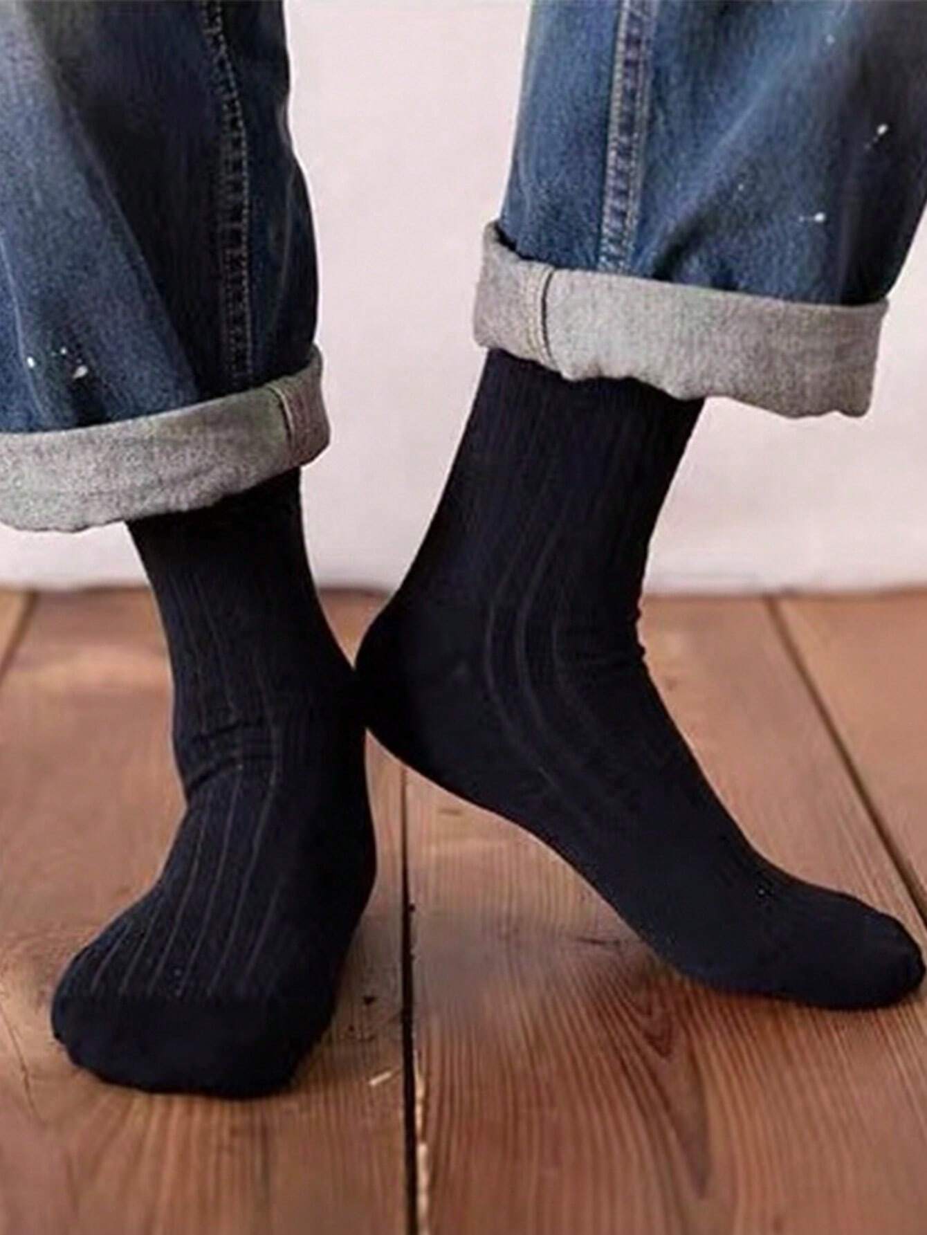 5 pares de medias de mujer de unicolor de rodilla alta, medias casuales de invierno