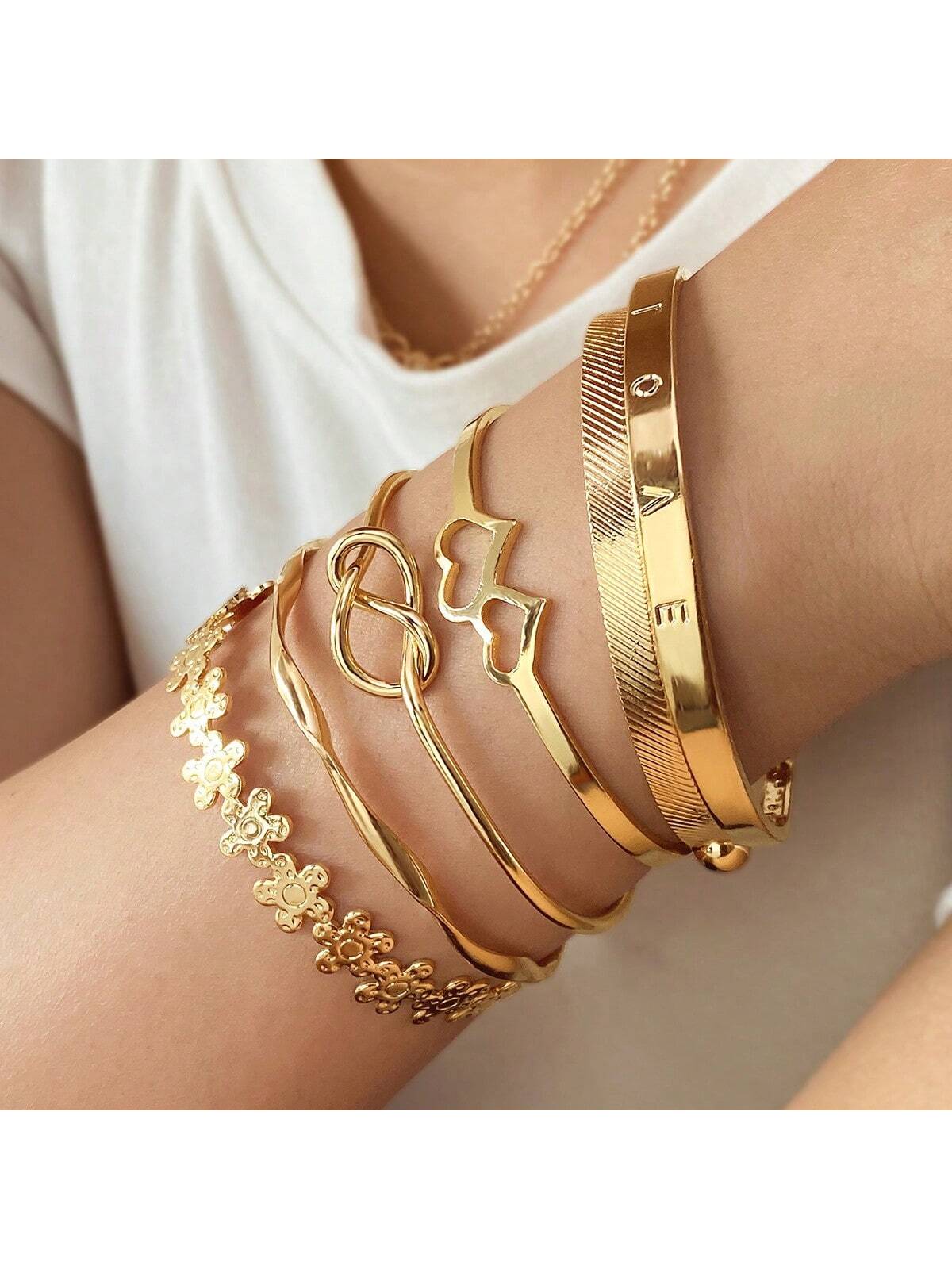 5 piezas/set Pulsera conjunto con estilo bohemio de AMOR con corazón doble