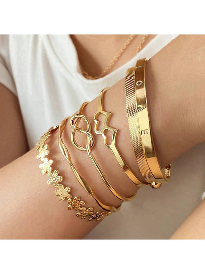 5 piezas/set Pulsera conjunto con estilo bohemio de AMOR con corazón doble
