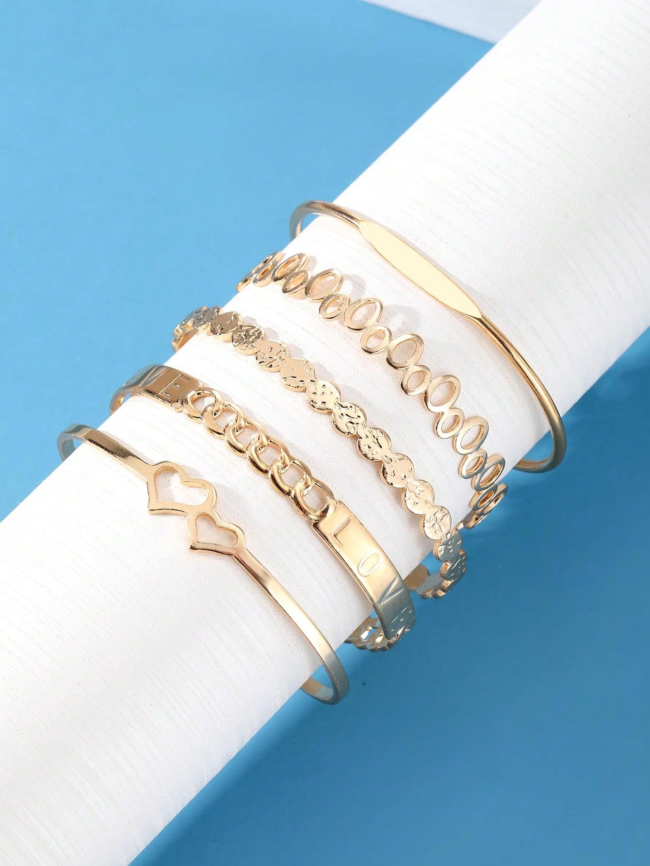 5 piezas/set Pulsera conjunto con estilo bohemio de AMOR con corazón doble