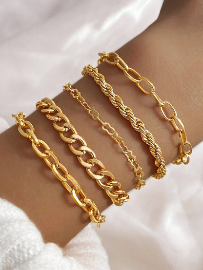 5 piezas/set Pulsera conjunto con estilo bohemio de AMOR con corazón doble