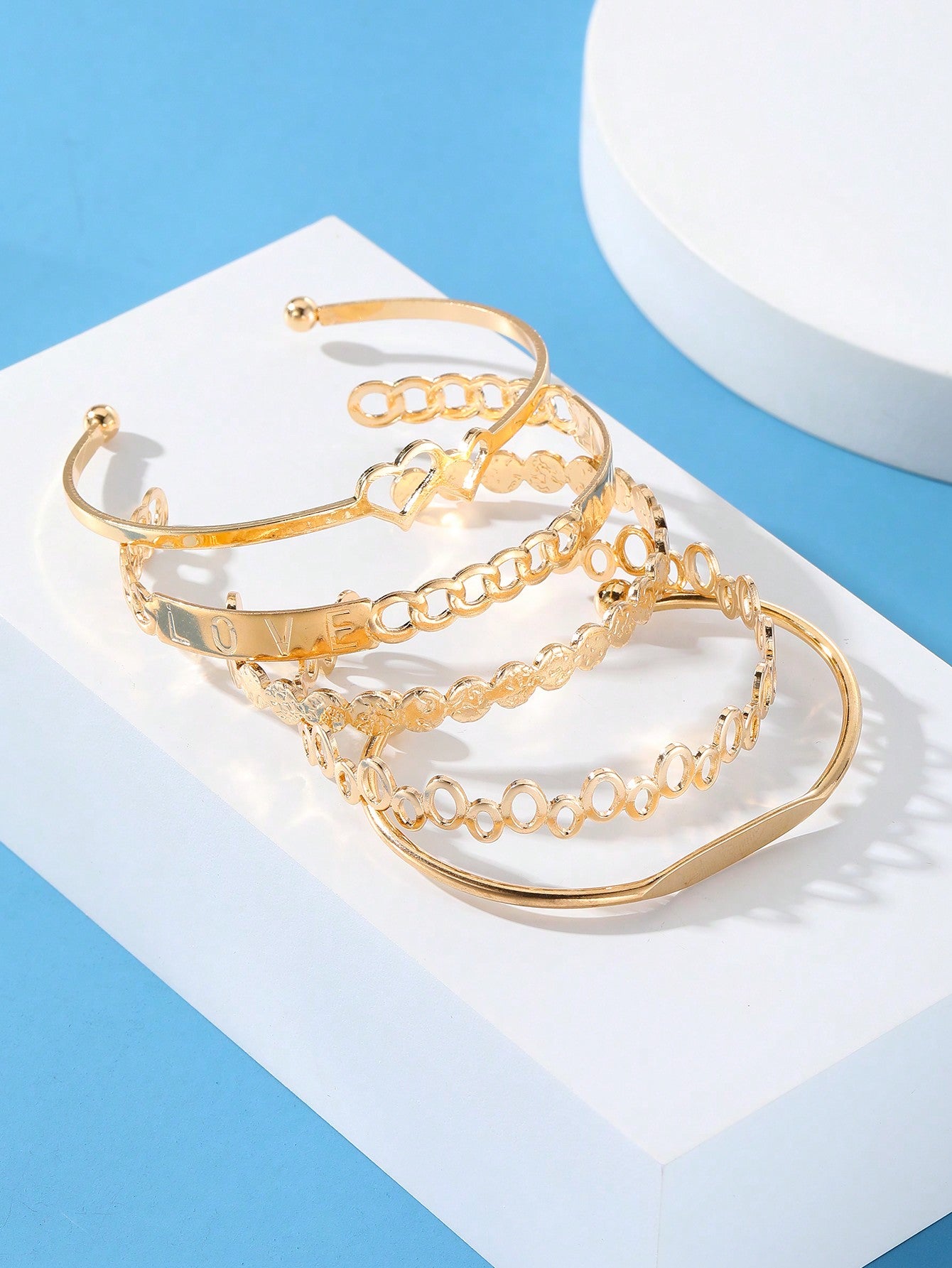 5 piezas/set Pulsera conjunto con estilo bohemio de AMOR con corazón doble