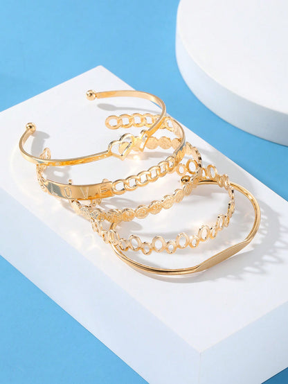 5 piezas/set Pulsera conjunto con estilo bohemio de AMOR con corazón doble