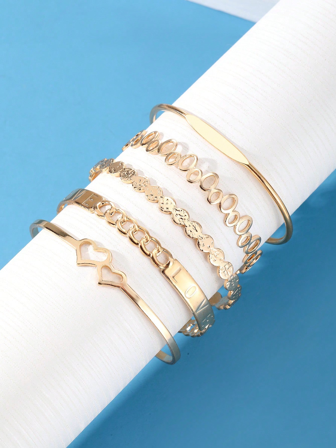 5 piezas/set Pulsera conjunto con estilo bohemio de AMOR con corazón doble