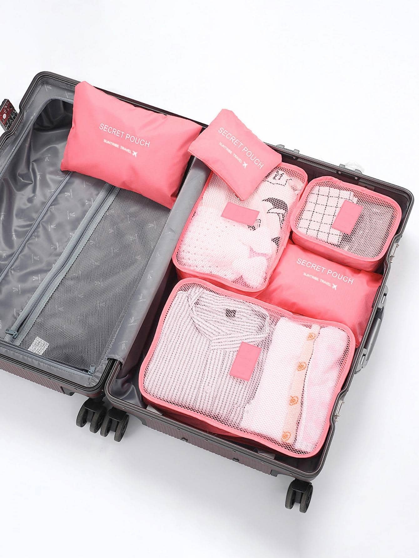 6 piezas Bolsa de almacenamiento con gráfico de letras para viaje, bolsa de maquillaje, bolsa de cosméticos, organizador de vacaciones, organizador de maquillaje de gran capacidad, estuche de maquillaje, para lápiz labial, pincel, cuidado de la piel