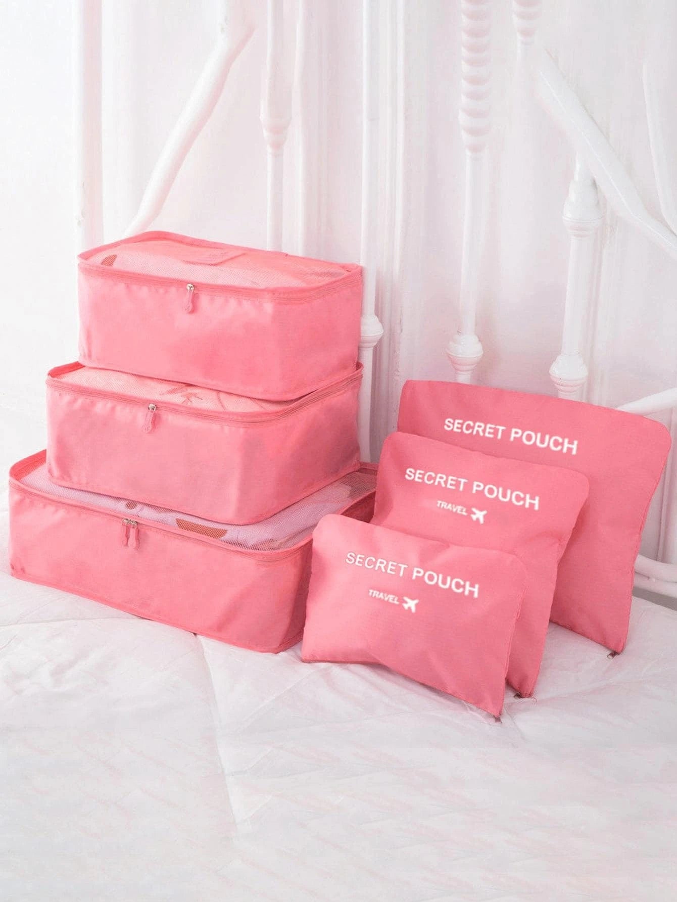 6 piezas Bolsa de almacenamiento con gráfico de letras para viaje, bolsa de maquillaje, bolsa de cosméticos, organizador de vacaciones, organizador de maquillaje de gran capacidad, estuche de maquillaje, para lápiz labial, pincel, cuidado de la piel