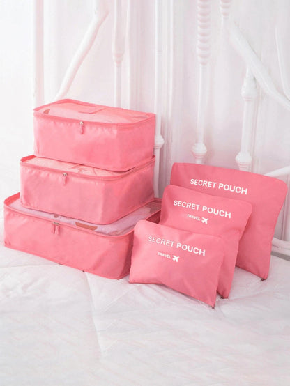 6 piezas Bolsa de almacenamiento con gráfico de letras para viaje, bolsa de maquillaje, bolsa de cosméticos, organizador de vacaciones, organizador de maquillaje de gran capacidad, estuche de maquillaje, para lápiz labial, pincel, cuidado de la piel