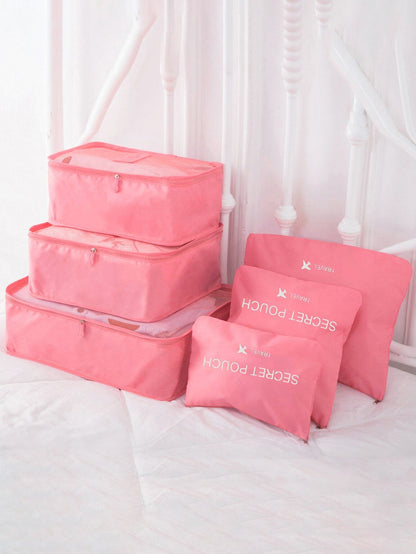 6 piezas Bolsa de almacenamiento con gráfico de letras para viaje, bolsa de maquillaje, bolsa de cosméticos, organizador de vacaciones, organizador de maquillaje de gran capacidad, estuche de maquillaje, para lápiz labial, pincel, cuidado de la piel