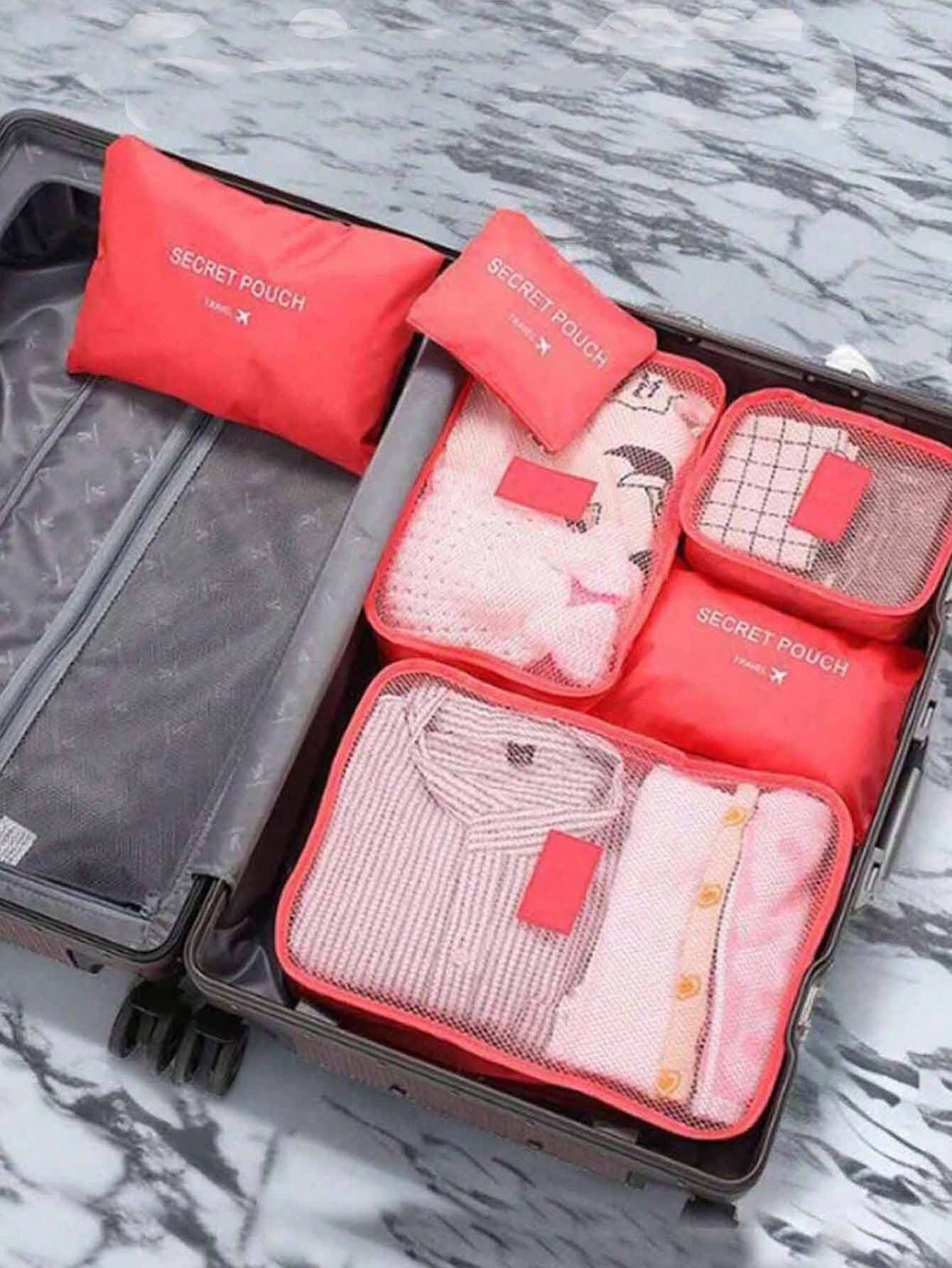 6 piezas Juego de bolsas de almacenamiento de viaje para maleta, ropa, zapatos, artículos de tocador, organizadores de cubos de embalaje, organizador de equipaje portátil para bolsa de almacenamiento de viaje, bolsa de maquillaje, bolsa de cosméticos