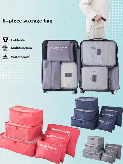 6 piezas Juego de bolsas de almacenamiento de viaje para maleta, ropa, zapatos, artículos de tocador, organizadores de cubos de embalaje, organizador de equipaje portátil para bolsa de almacenamiento de viaje, bolsa de maquillaje, bolsa de cosméticos
