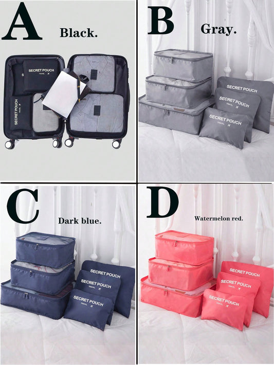 6 piezas Juego de bolsas de almacenamiento de viaje para maleta, ropa, zapatos, artículos de tocador, organizadores de cubos de embalaje, organizador de equipaje portátil para bolsa de almacenamiento de viaje, bolsa de maquillaje, bolsa de cosméticos