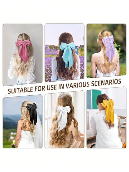6 PIEZAS Lazos grandes de pelo para mujeres, pinzas de pelo de satén sedoso con cola larga, lazos de pelo lindos y estéticos, accesorios de pelo tipo coqueto