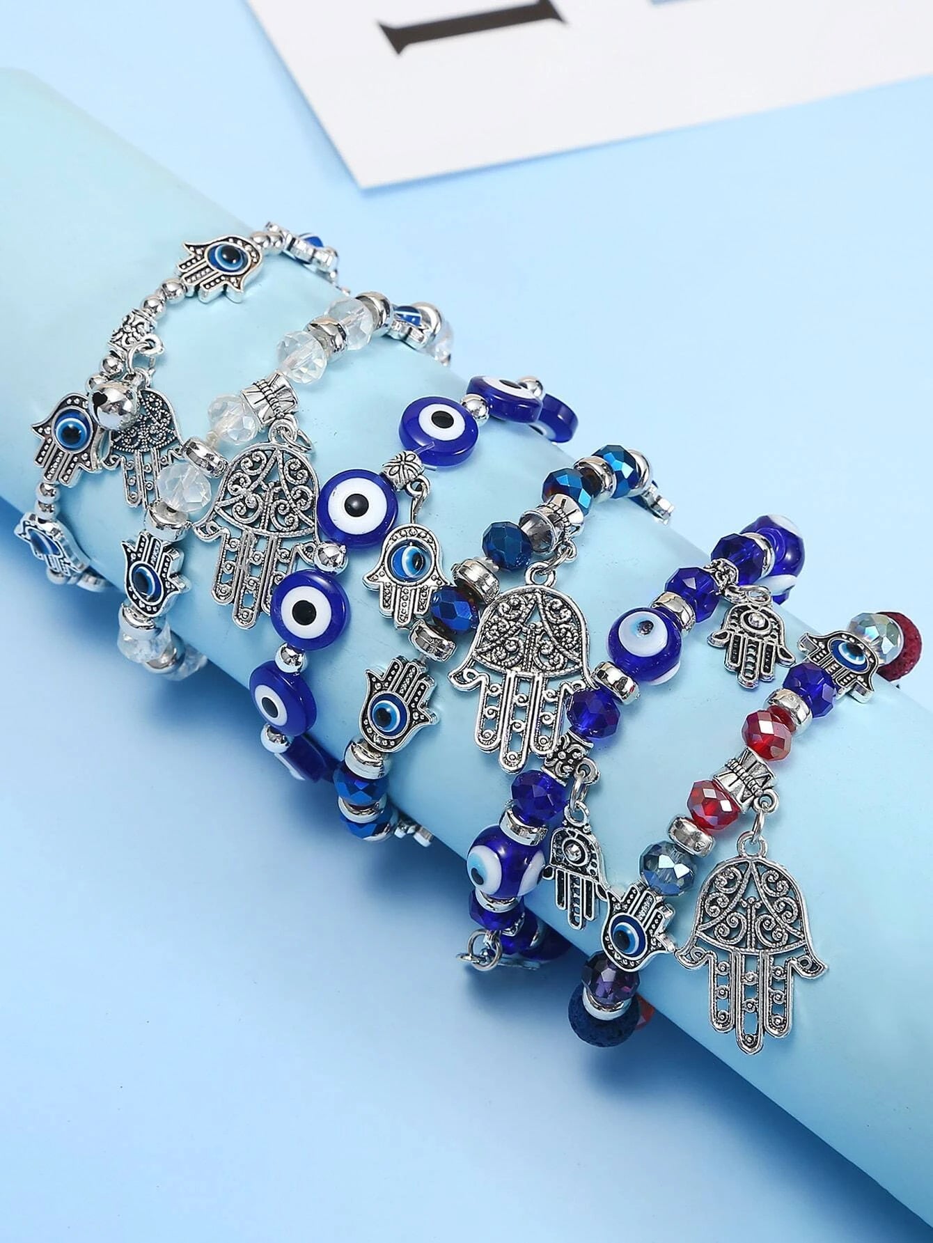 6 piezas Pulsera con diseño de ojo accesorio mano Hamsa