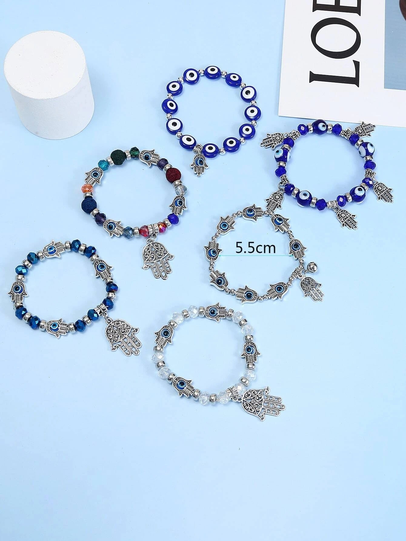 6 piezas Pulsera con diseño de ojo accesorio mano Hamsa