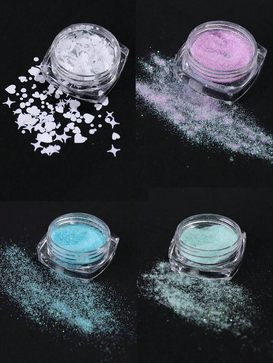 8 botellas de purpurina colorida, lentejuelas en forma de estrella de amor, mezcla y combinación de polvo de brillo fino Starlight Sugar, arena movediza de sal marina, polvo de cristal de diamante