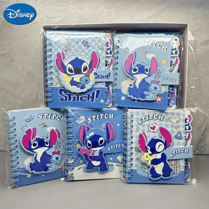 AOGER 1 pieza Libreta de notas con diseño de Stitch, cuaderno de tapa dura con encuadernación de alambre y cierre magnético de una sola página, 65 páginas, papel, apropiado para organización escolar y de oficina