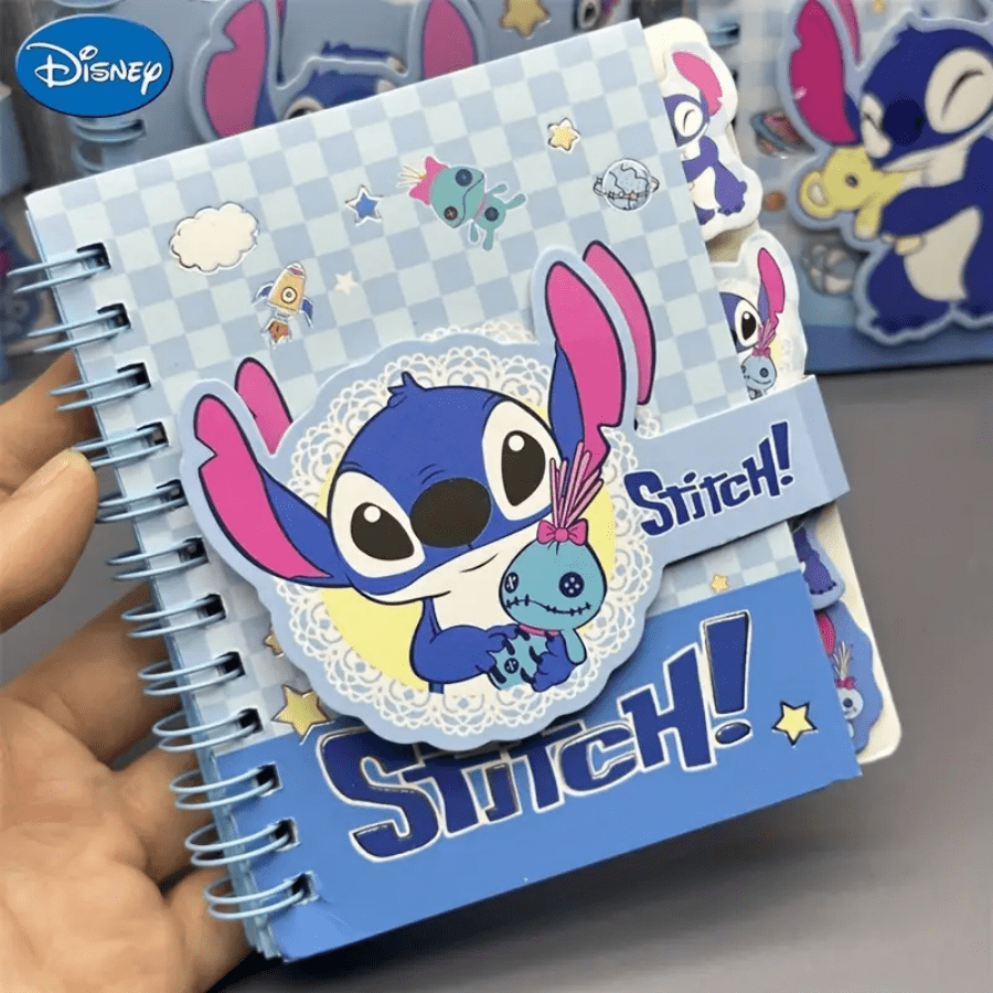 AOGER 1 pieza Libreta de notas con diseño de Stitch, cuaderno de tapa dura con encuadernación de alambre y cierre magnético de una sola página, 65 páginas, papel, apropiado para organización escolar y de oficina