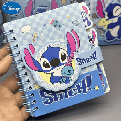 AOGER 1 pieza Libreta de notas con diseño de Stitch, cuaderno de tapa dura con encuadernación de alambre y cierre magnético de una sola página, 65 páginas, papel, apropiado para organización escolar y de oficina