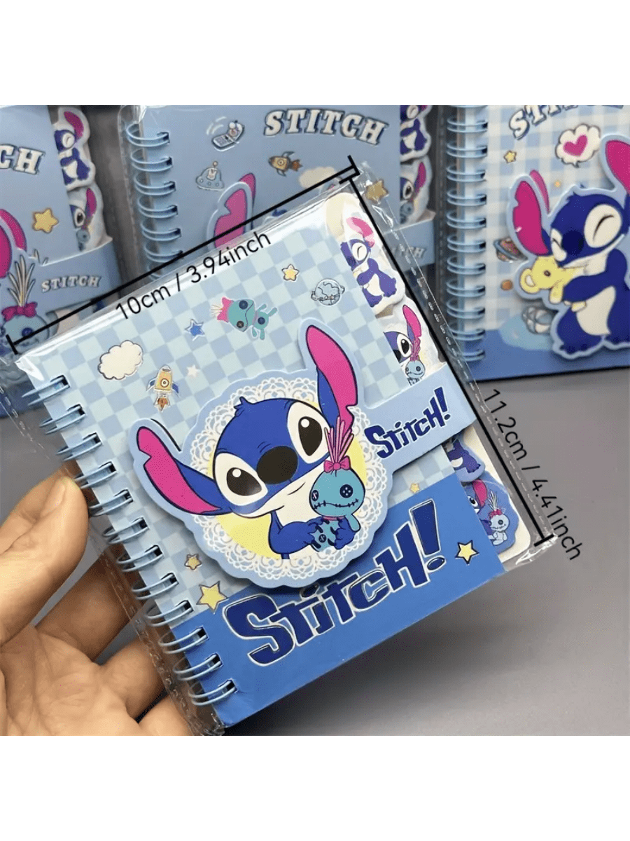 AOGER 1 pieza Libreta de notas con diseño de Stitch, cuaderno de tapa dura con encuadernación de alambre y cierre magnético de una sola página, 65 páginas, papel, apropiado para organización escolar y de oficina