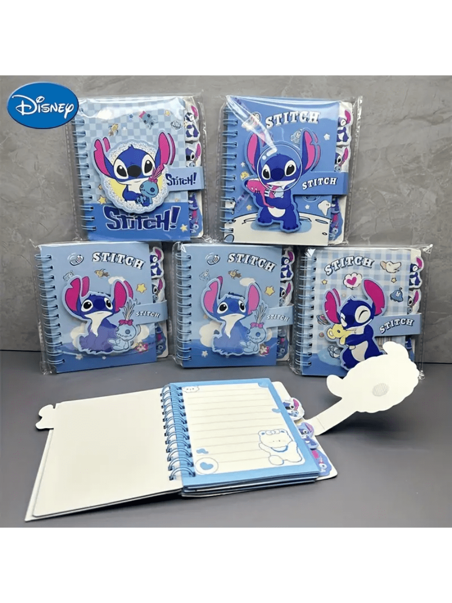 AOGER 1 pieza Libreta de notas con diseño de Stitch, cuaderno de tapa dura con encuadernación de alambre y cierre magnético de una sola página, 65 páginas, papel, apropiado para organización escolar y de oficina