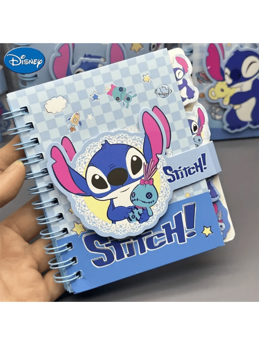 AOGER 1 pieza Libreta de notas con diseño de Stitch, cuaderno de tapa dura con encuadernación de alambre y cierre magnético de una sola página, 65 páginas, papel, apropiado para organización escolar y de oficina