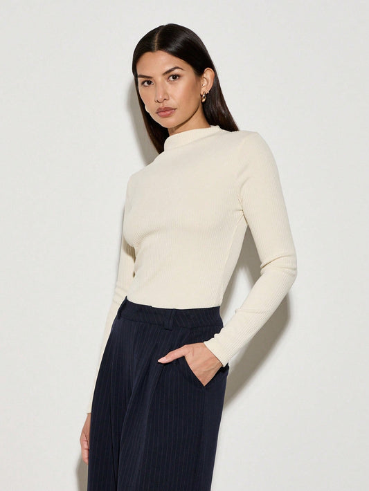 AiiRZ Blusa de cuello alto estriado de manga larga, ajustada, básica, esencial para el otoño e invierno, prenda de armario ideal para la oficina y el trabajo profesional