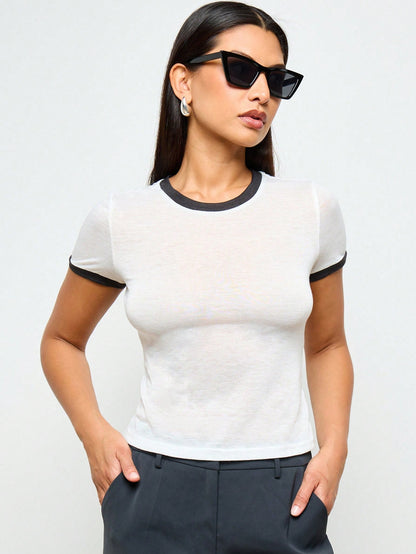 AiiRZ Camiseta ajustada de estilo retro clásico, básica esencial, top corto casual de verano y primavera