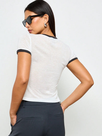 AiiRZ Camiseta ajustada de estilo retro clásico, básica esencial, top corto casual de verano y primavera