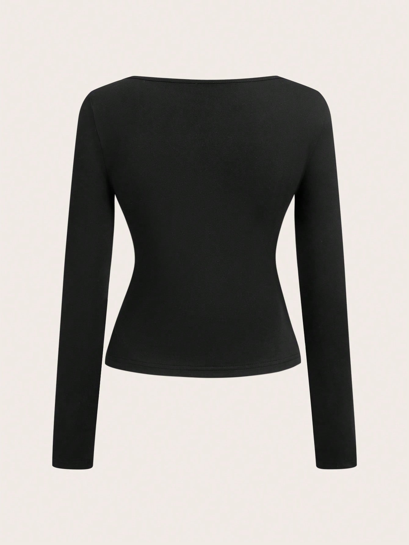 Aloruh Camiseta ajustada de manga larga con cuello en V profundo, parches de encaje sexy y atractivo, atuendo de San Valentín para mujeres