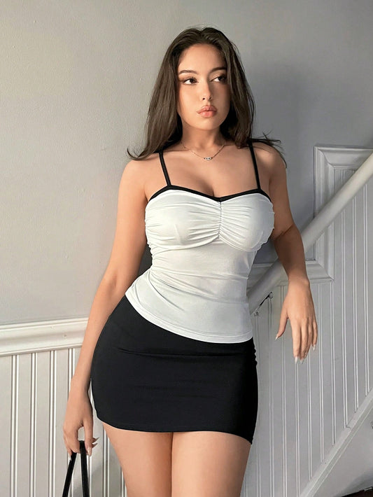 Aloruh Top De Tanque Para Mujer, Con Detalles Plisados Y Asimétricos En Bloques De Color