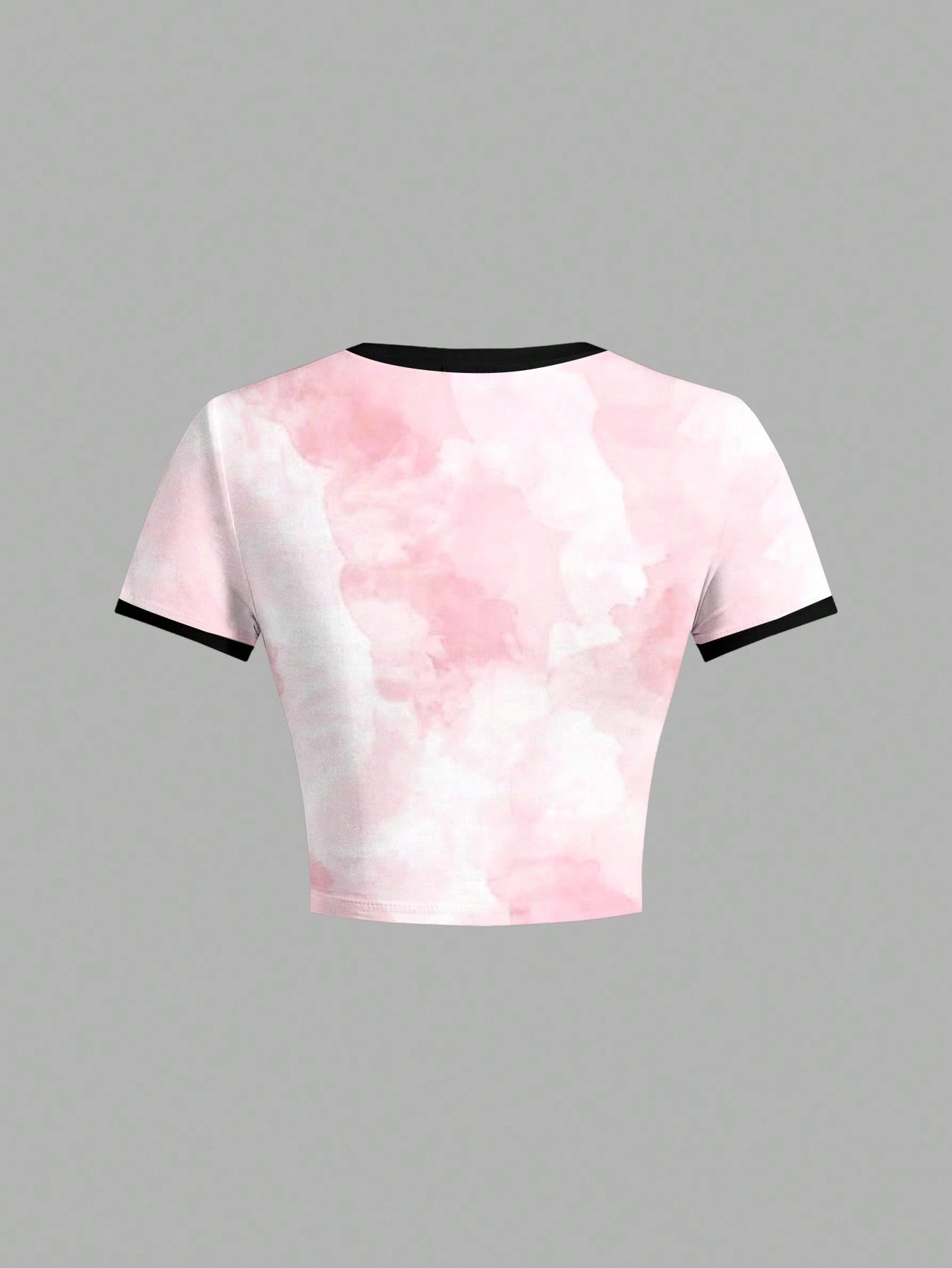 Astro Boy X SHEIN Camiseta ajustada de mujer de manga corta con estampado de figuras de dibujos animados y tie-dye con ribete de contraste