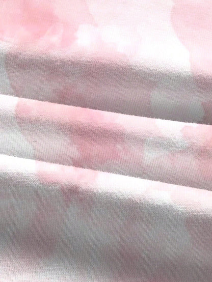 Astro Boy X SHEIN Camiseta ajustada de mujer de manga corta con estampado de figuras de dibujos animados y tie-dye con ribete de contraste