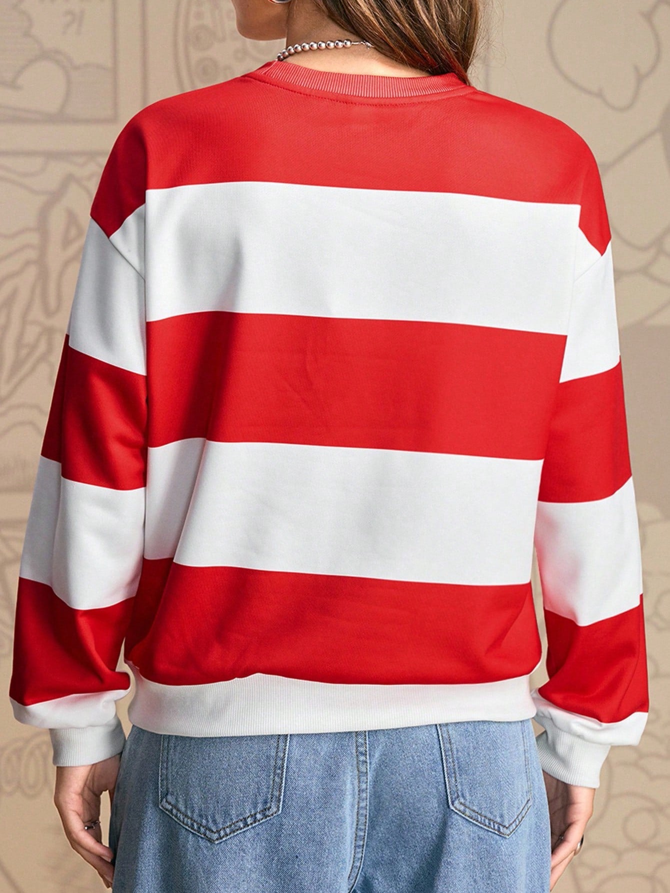 Astro Boy X SHEIN Sudadera holgada de mujer con estampado de rayas de contraste y dibujos animados, de caída de hombros, para uso casual y diario, primavera/otoño