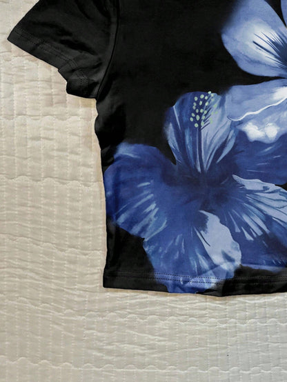 Attitoon Camiseta ajustada de mujer con cuello redondo y manga corta, con estampado floral, adecuada para verano, vacaciones, ropa de playa y estilo callejero