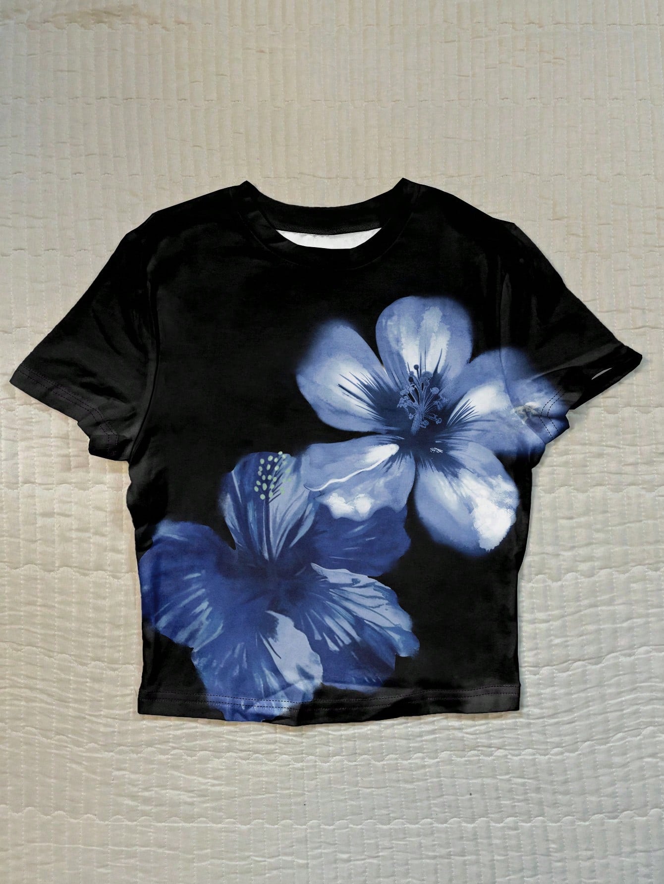 Attitoon Camiseta ajustada de mujer con cuello redondo y manga corta, con estampado floral, adecuada para verano, vacaciones, ropa de playa y estilo callejero
