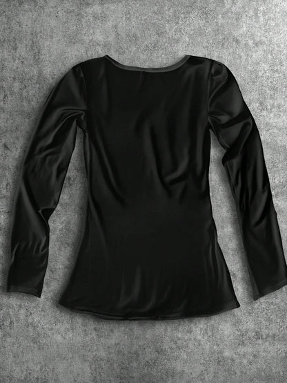 Attitoon Camiseta de manga larga con cuello en V casual y versátil con estampado de corazón y alas, adecuada para el aeropuerto en otoño/invierno