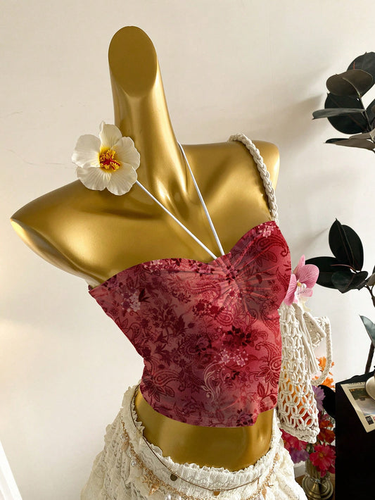 Attitoon Top de mujer tipo camisola con cuello halter, estilo retro estampado de paisley, plisado en el busto, de estilo informal y vintage, apto para el verano